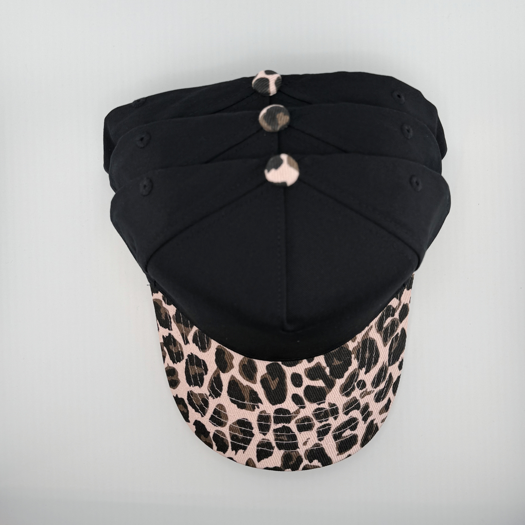 TEELUX - Cotton Structured Hat Blank -  SNAP BACK - Black W/ PINK Animal Print