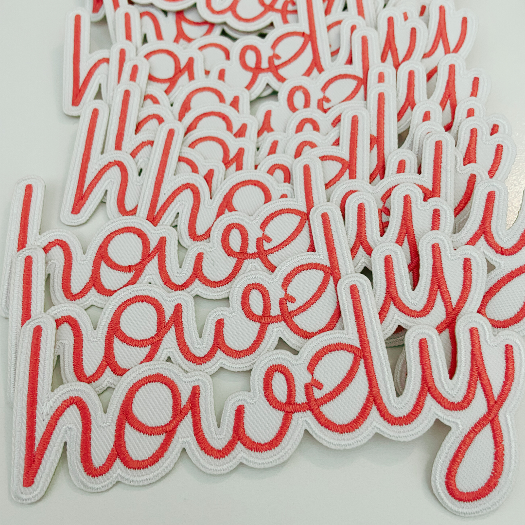 4.5" x 3" Howdy PINK or Brown  -  Embroidered Hat Patch