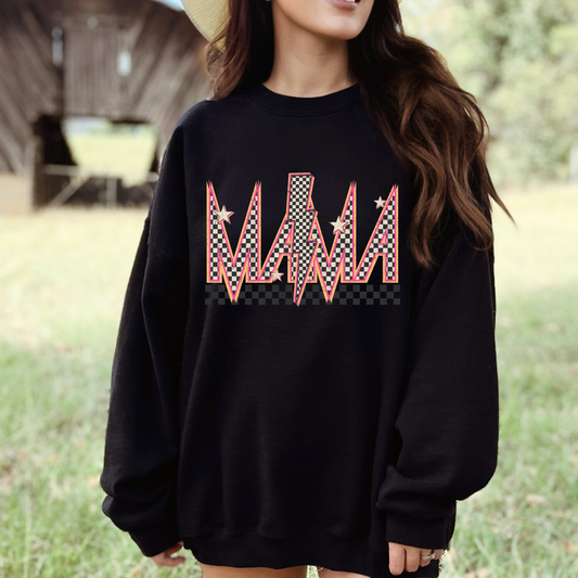 Rocker Mama Checkered w Lightning - DTF Transfer ( HOT PEEL)