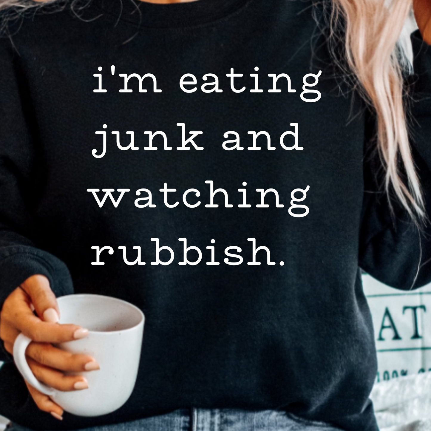 (shirt not included) eating junk and watching rubbish - in White   - Screen print Transfer