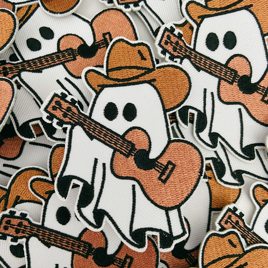 3" Western Ghost w Guitar -  Embroidered Hat Patch