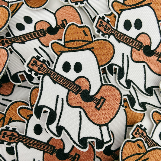 3" Western Ghost w Guitar - Embroidered Hat Patch