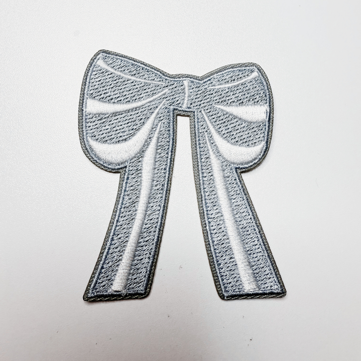 3" Light Blue and White Bow -  Embroidered Hat Patch