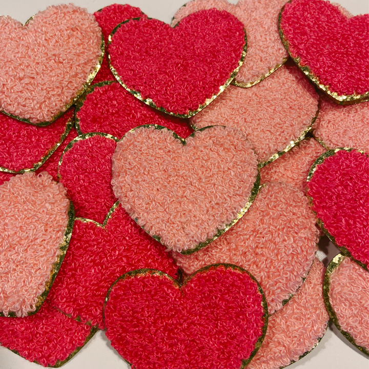 Chenille Heart 2.5" -  Light Pink or Hot Pink HAT patch