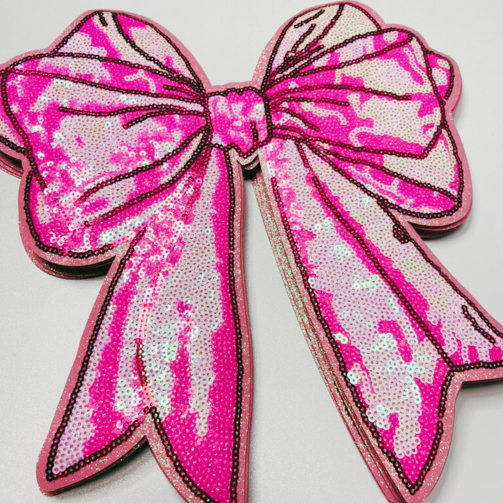 10" x 10.5” SEQUIN Pink Bow - Sequin Patch