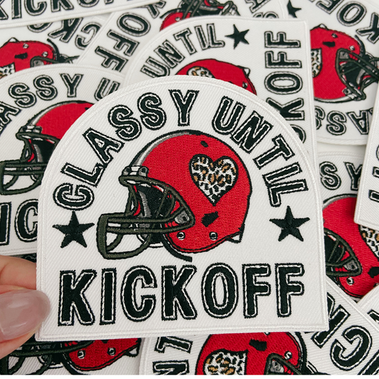 3.5" Classy Until Kickoff RED - Embroidered Hat Patch (3.5"w X 3.25"h)
