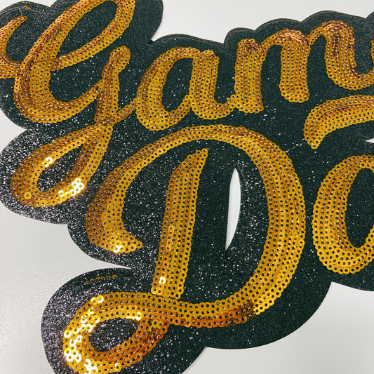 11” GAME DAY script in ORANGE- SEQUIN Patch