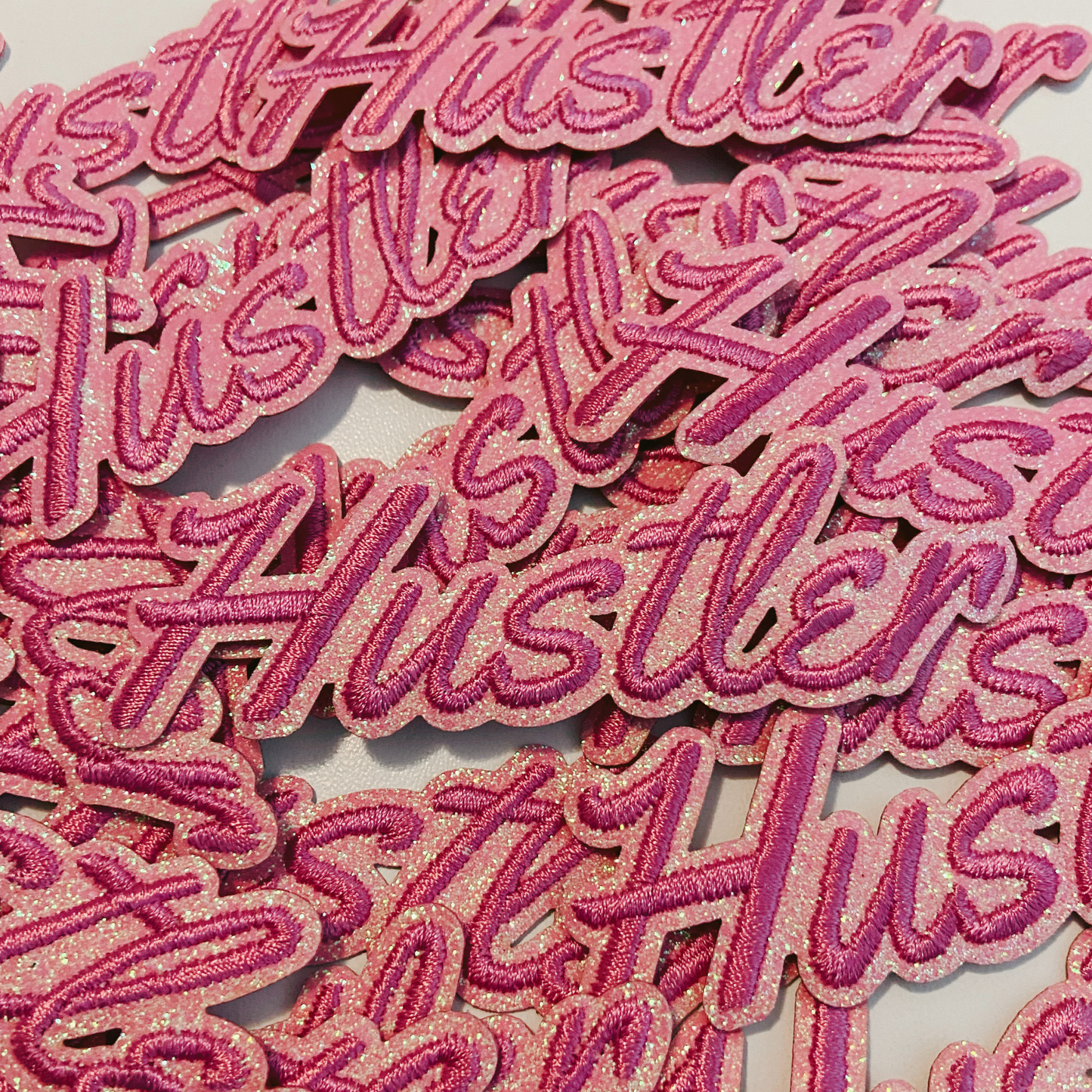 4" Hustler in Pink w Sparkle  -  Embroidered Hat Patch