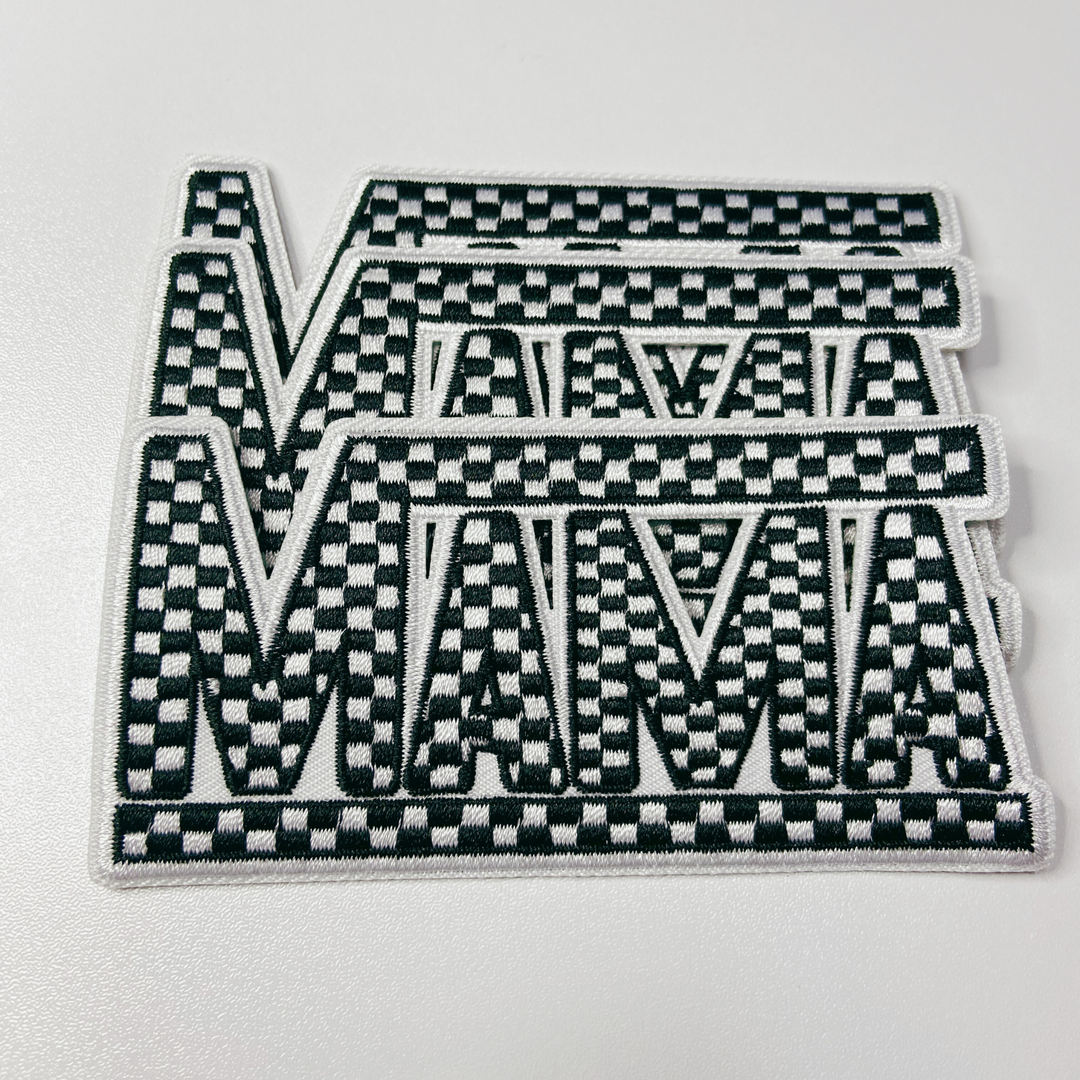 4" x 2"  Checkered MAMA choice of  Black &amp; White  or Pink &amp; White  -  Embroidered Hat Patch