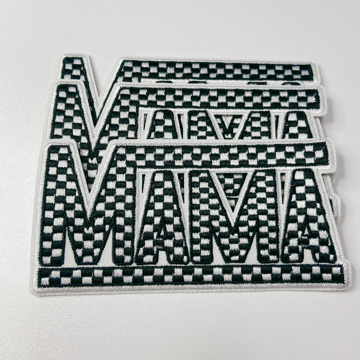 4" x 2"  Checkered MAMA choice of  Black &amp; White  or Pink &amp; White  -  Embroidered Hat Patch