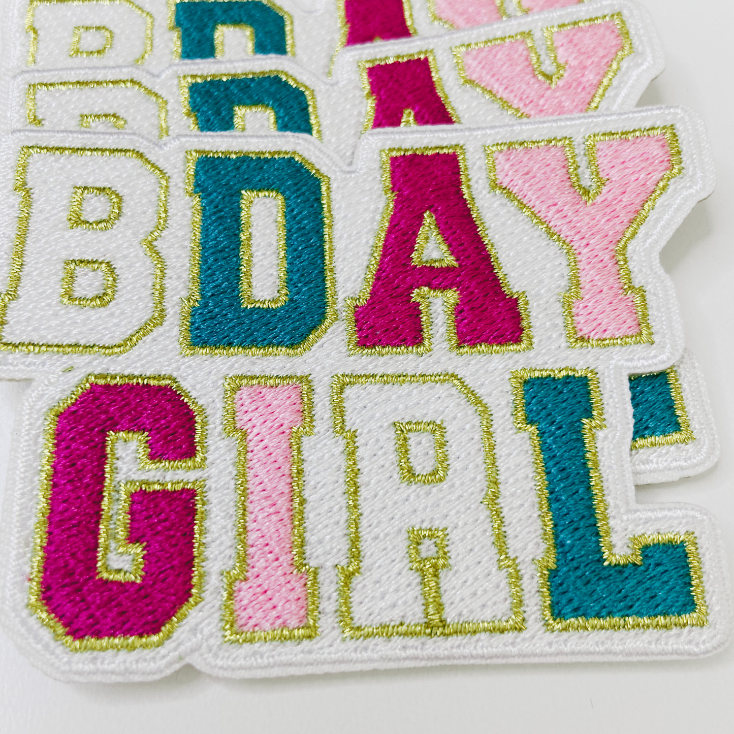 3" BDAY Girl with Metallic detail-  Embroidered Hat Patch