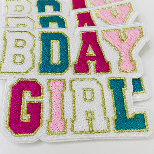 3" BDAY Girl with Metallic detail- Embroidered Hat Patch