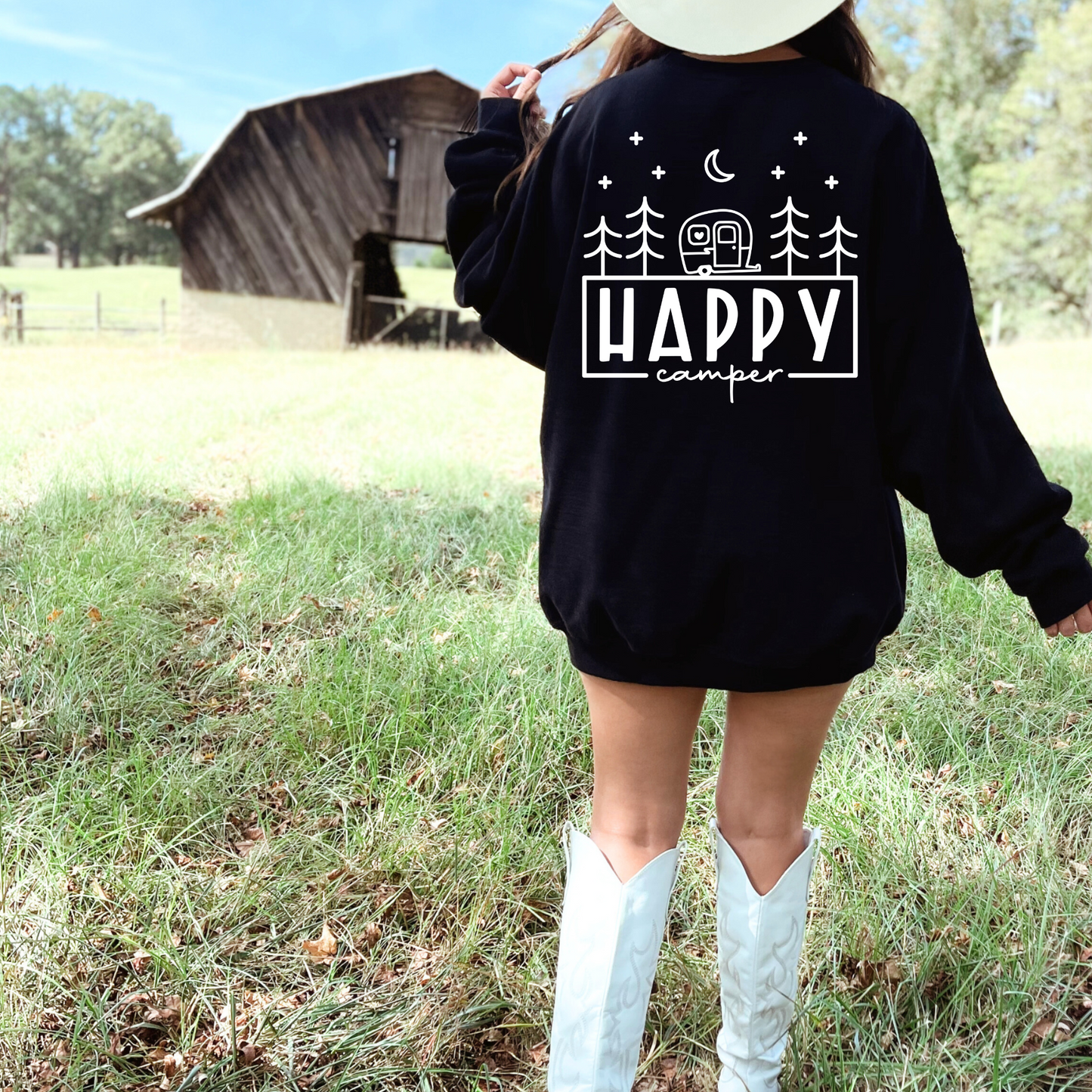 (Shirt not included) Happy Camper - White Screen print Transfer