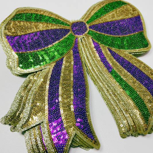 10" x 10.5” Mardi Gras Bow - Sequin Patch