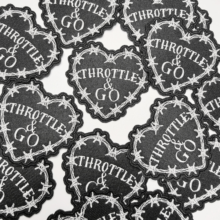 2.5" Throttle &amp; GO Heart  w barbed wire -  Embroidered Hat Patch