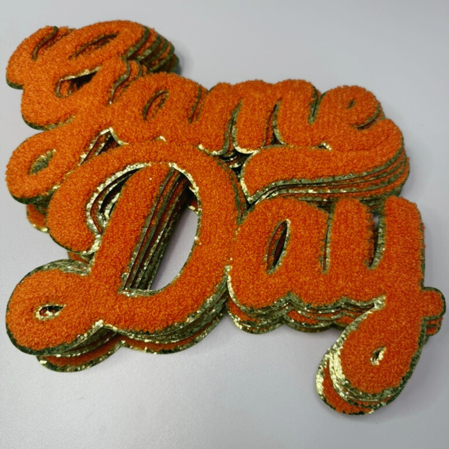 11” GAME DAY script in ORANGE - Chenille Patch