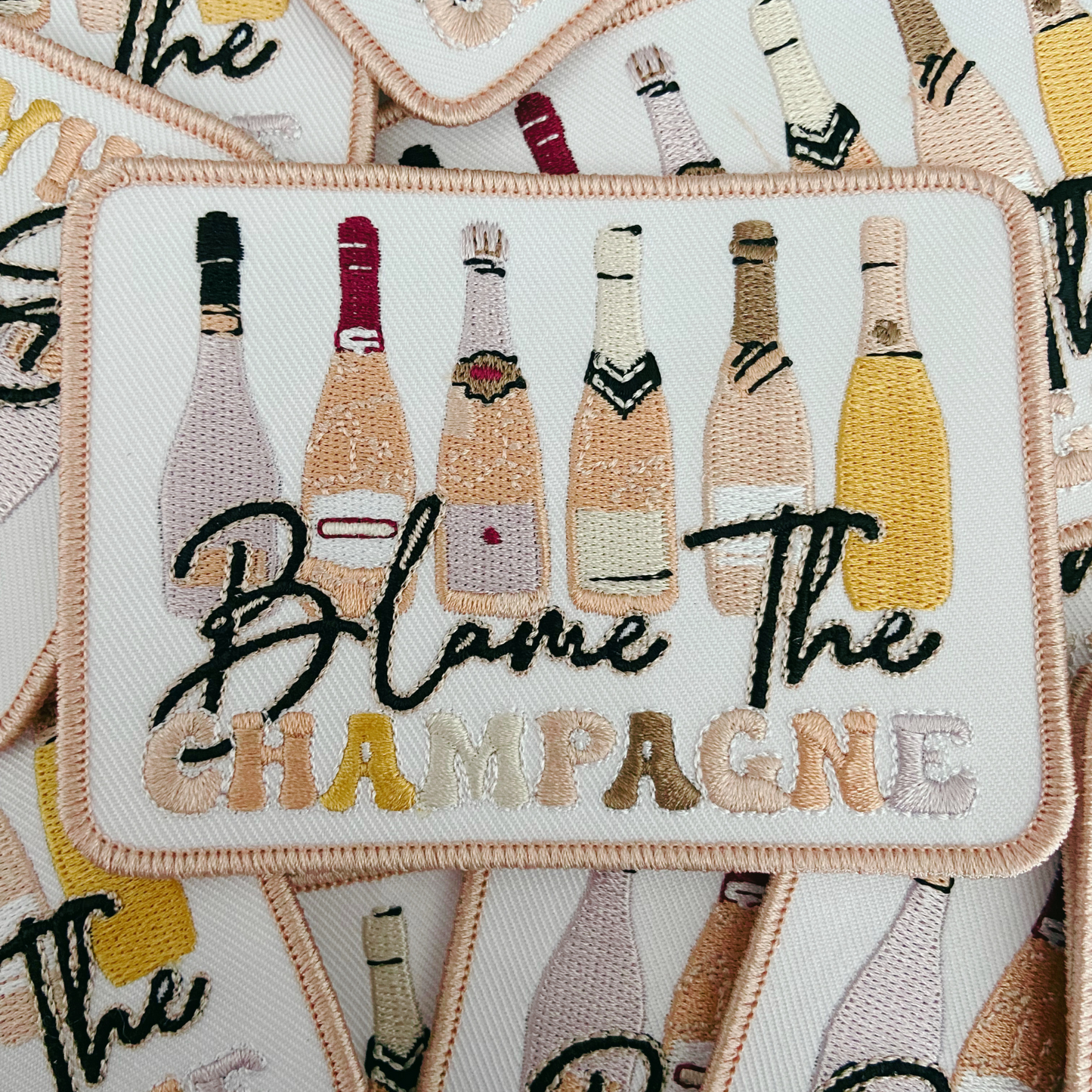 4" Blame the Champagne  -  Embroidered Hat Patch ( V2 4"x3")