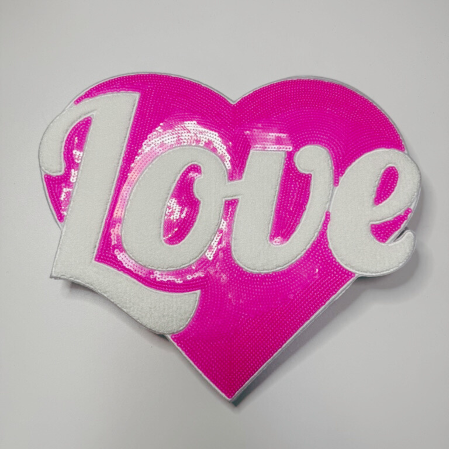 10.5” LOVE sequin Heart in Hot Pink - Sequin Patch