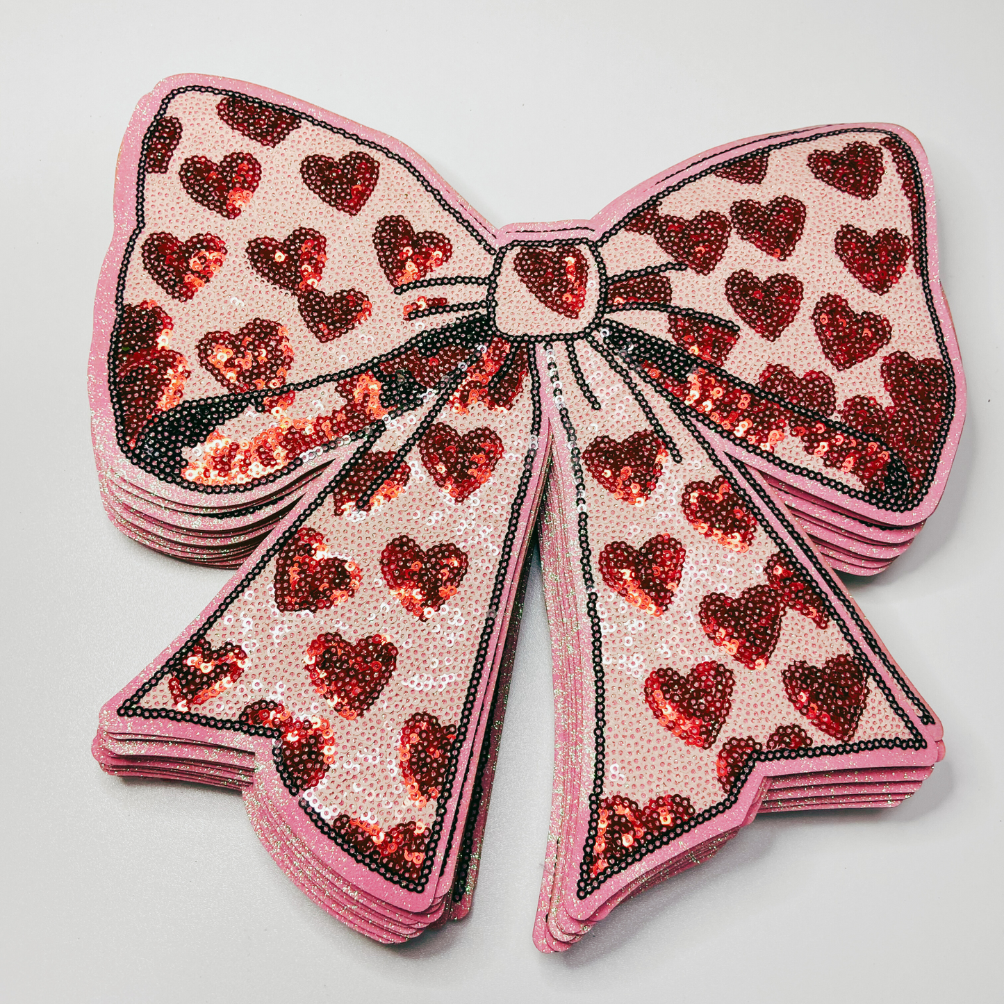 10.5 x 11” Bow with Hearts - Sequin Patch