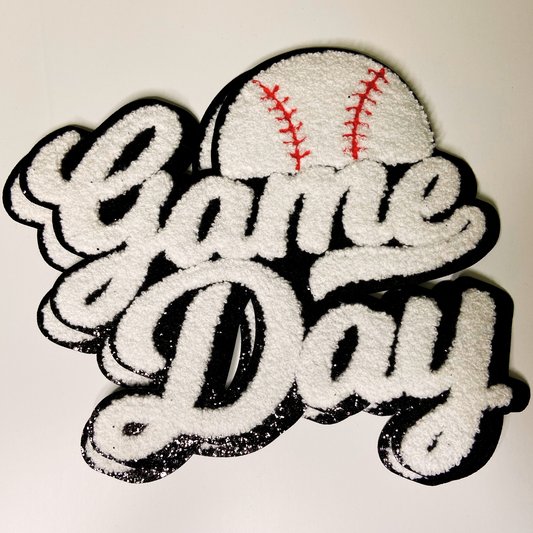 11” GAME DAY Baseball  - Chenille Patch in White & Black