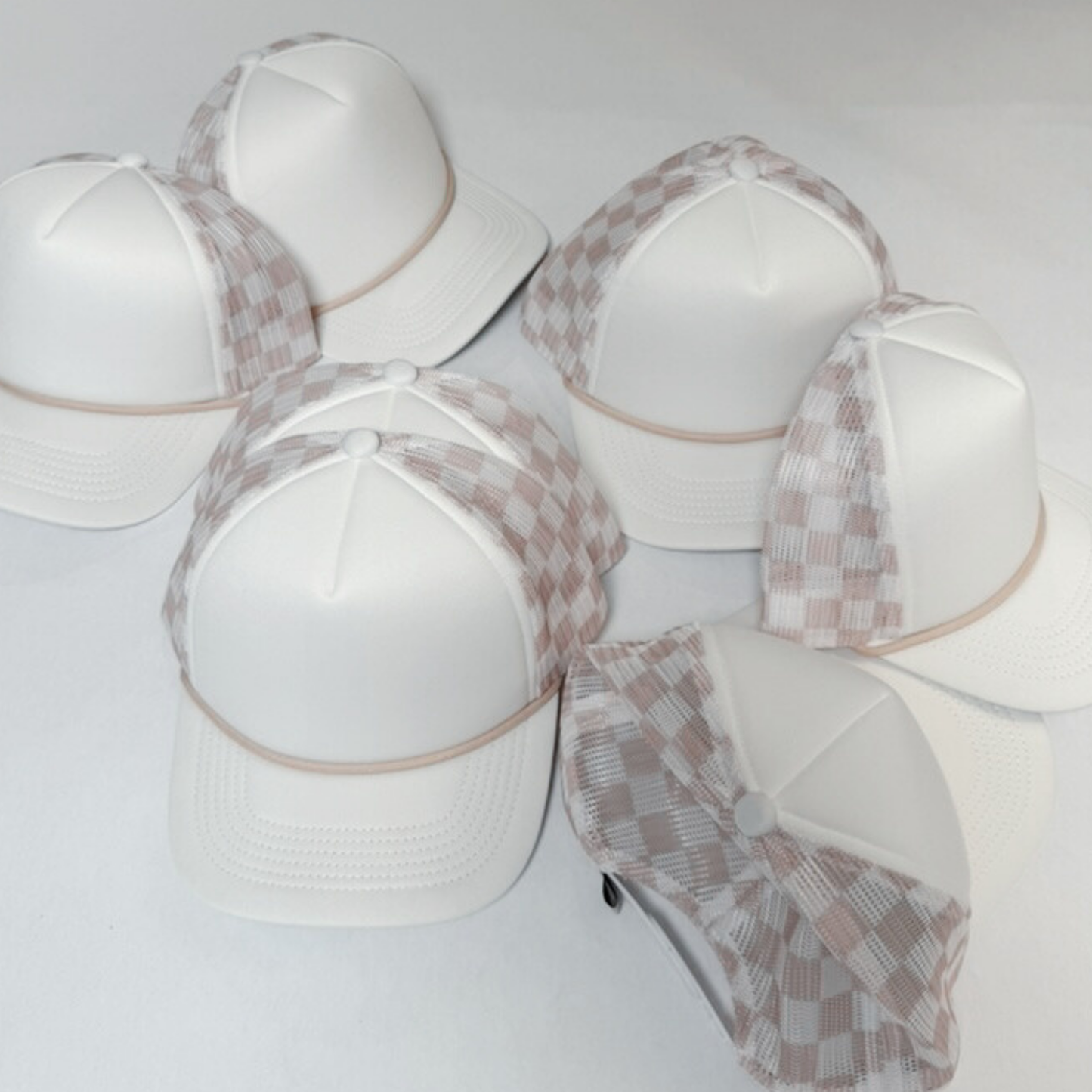 TEELUX - TRUCKER HAT BLANK - Beige Neutral Checkered