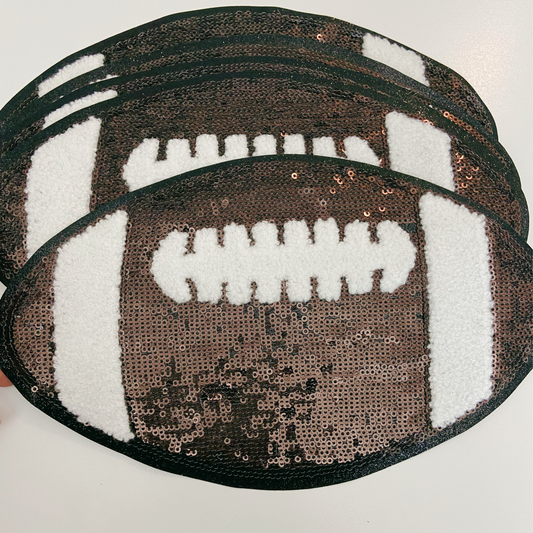 10" wide Football in Brown - SEQUIN Patch with Chenille detail