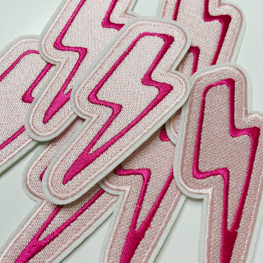 3.5” Pink Lightning Bolt-  Embroidered Hat Patch