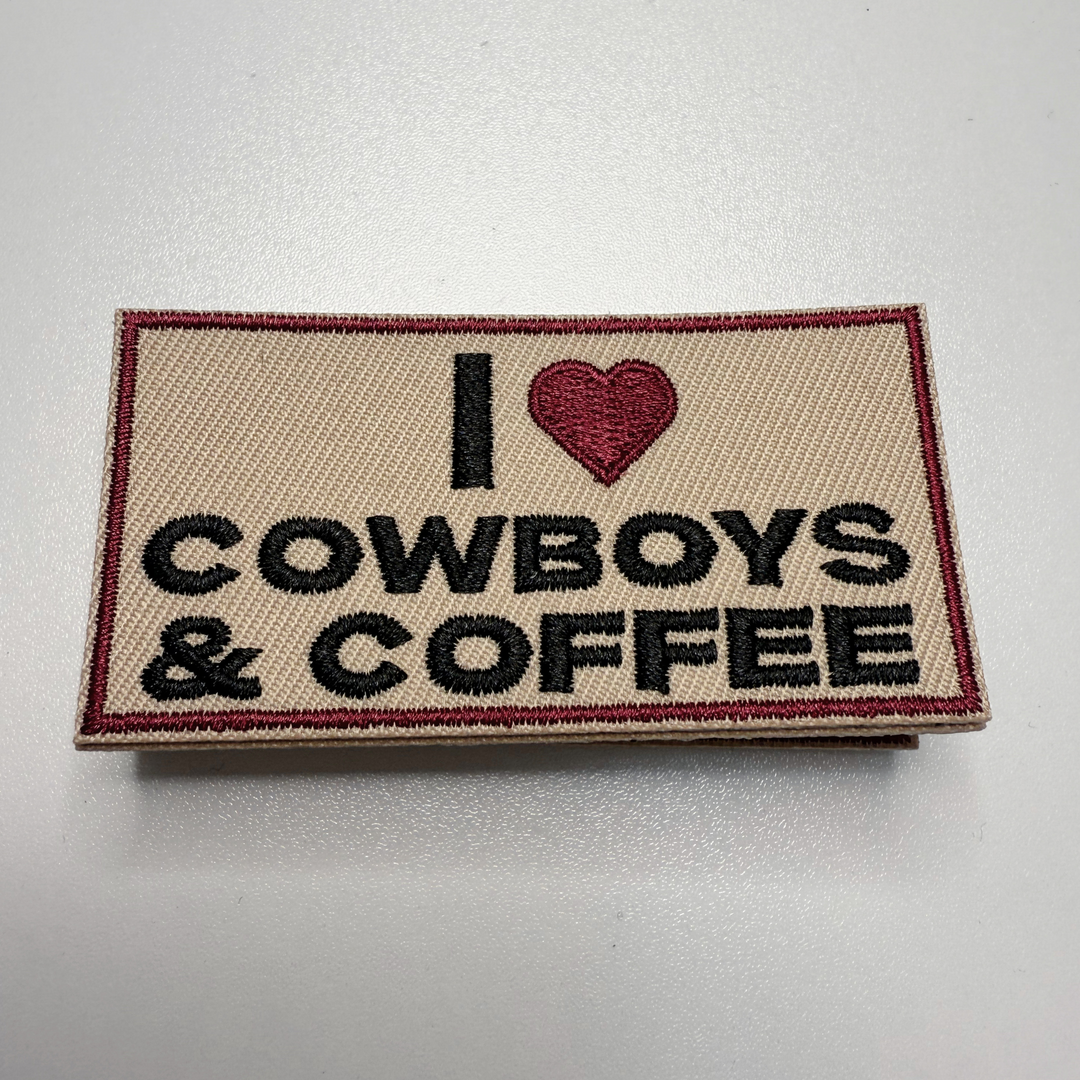 3" I Heart Cowboys &amp; COFFEE -  Embroidered Hat Patch