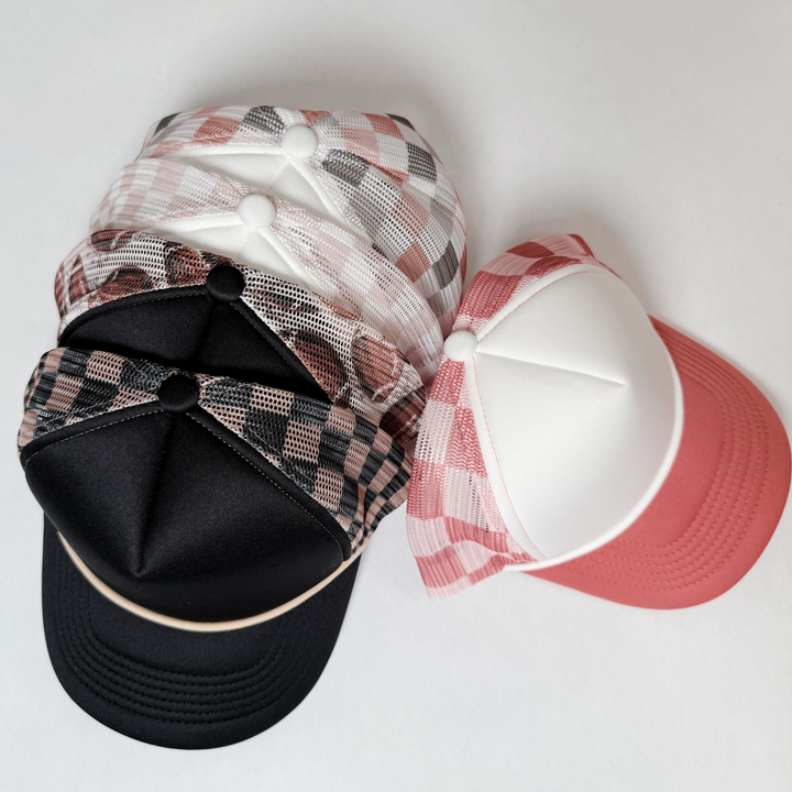 TEELUX - TRUCKER HAT BLANK - Beige Neutral Checkered