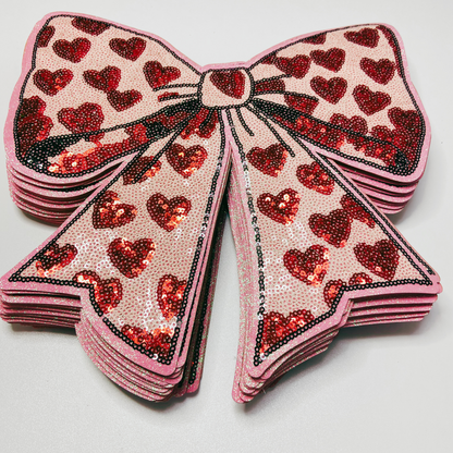 10.5 x 11” Bow with Hearts - Sequin Patch