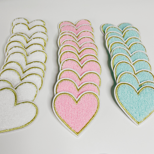 Small Chenille Heart Patch  - 2.5" x 2"  Pink, Teal or White hat patch
