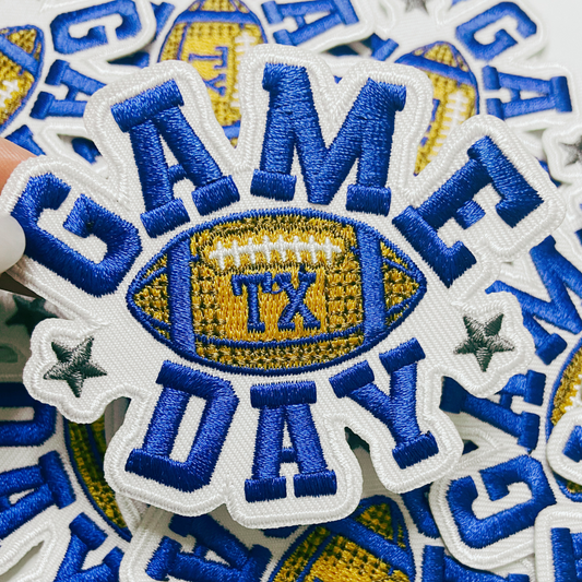 3"  GAME DAY Texas football in Blue  -  Embroidered Hat Patch