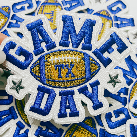 3" GAME DAY Texas football in Blue - Embroidered Hat Patch