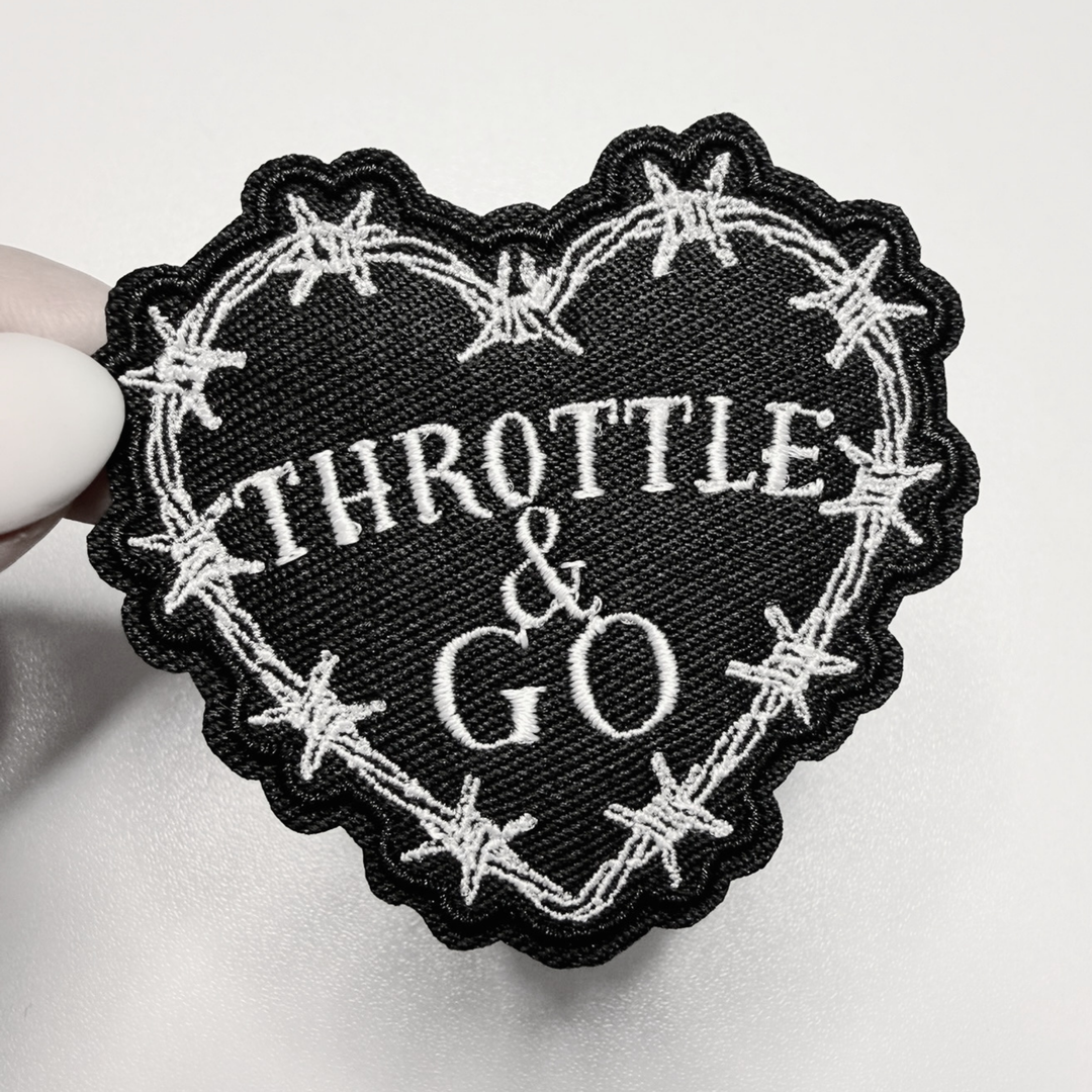 2.5" Throttle &amp; GO Heart  w barbed wire -  Embroidered Hat Patch
