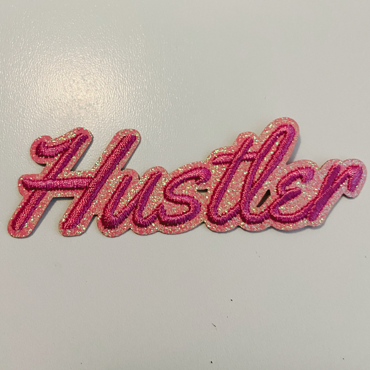 4" Hustler in Pink w Sparkle  -  Embroidered Hat Patch