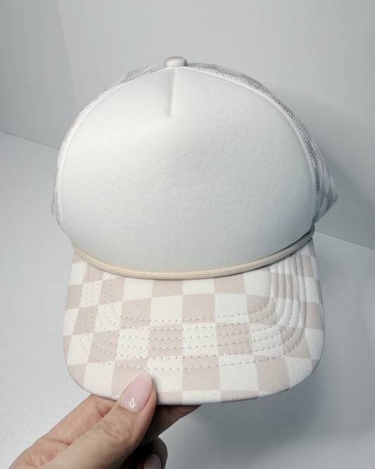 TEELUX - TRUCKER HAT BLANK - Beige Neutral Checkered