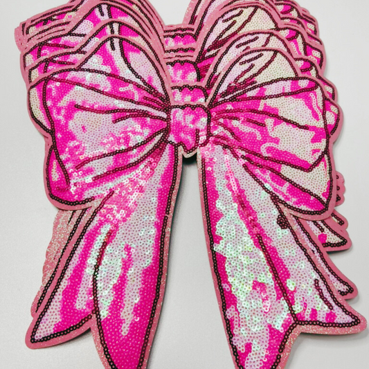 10" x 10.5” SEQUIN Pink Bow - Sequin Patch