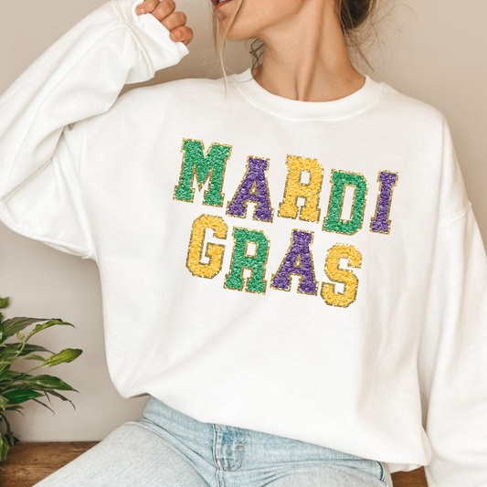(shirt not included) Faux Chenille Mardi Gras - Clear Film Transfer
