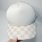 TEELUX - TRUCKER HAT BLANK - Beige Neutral Checkered  W CHECKERED BILL