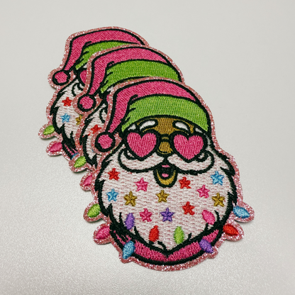3" Pink Santa w shades & Sparkle -  Embroidered Hat Patch