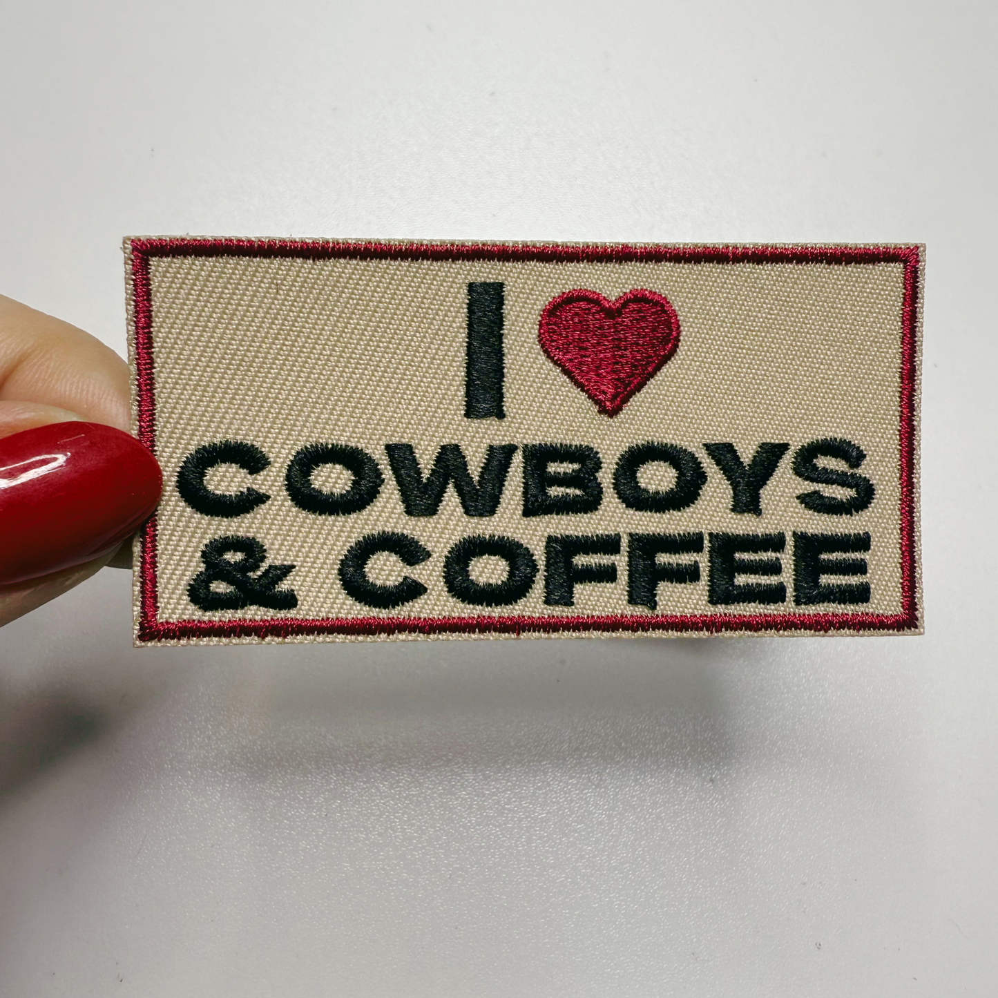 3" I Heart Cowboys & COFFEE -  Embroidered Hat Patch