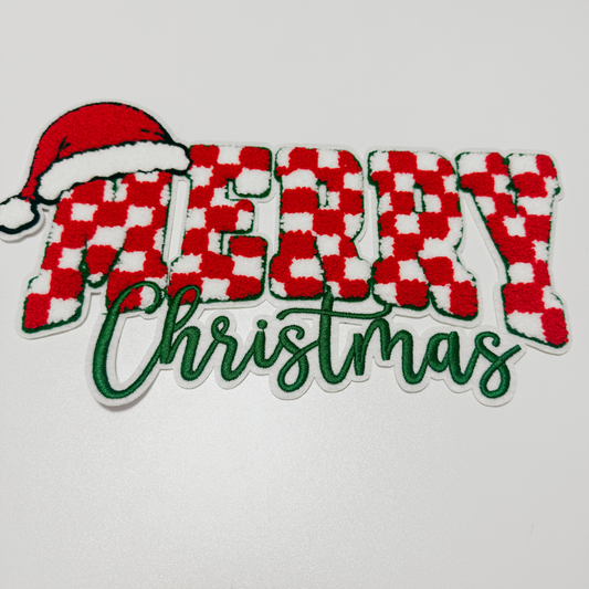 11" inch MERRY Christmas (checkered)  - Chenille Patch