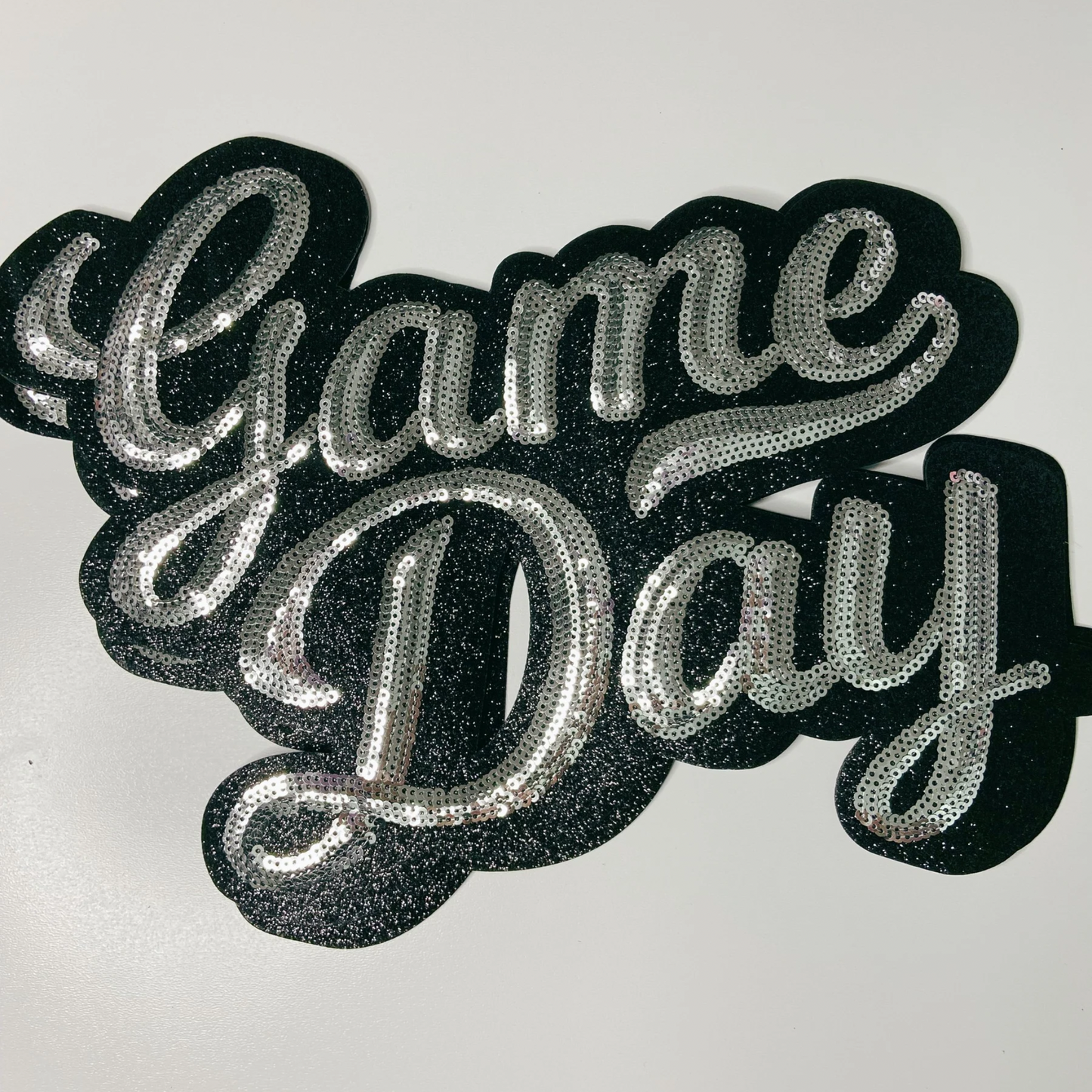 11” GAME DAY script in SILVER - SEQUIN Patch