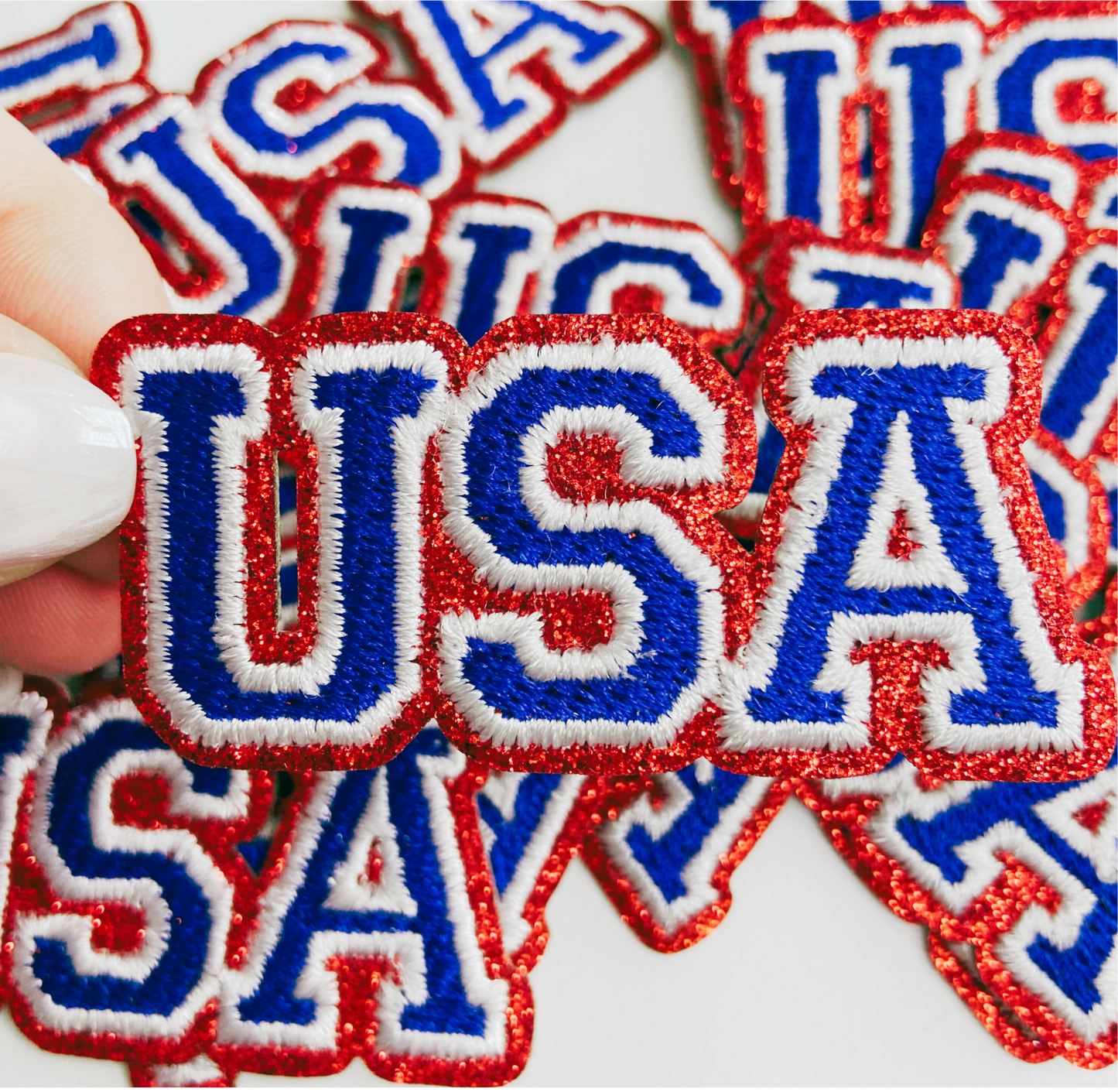 2.5" Glitter USA Hat Patch   -  Embroidered hat Patch