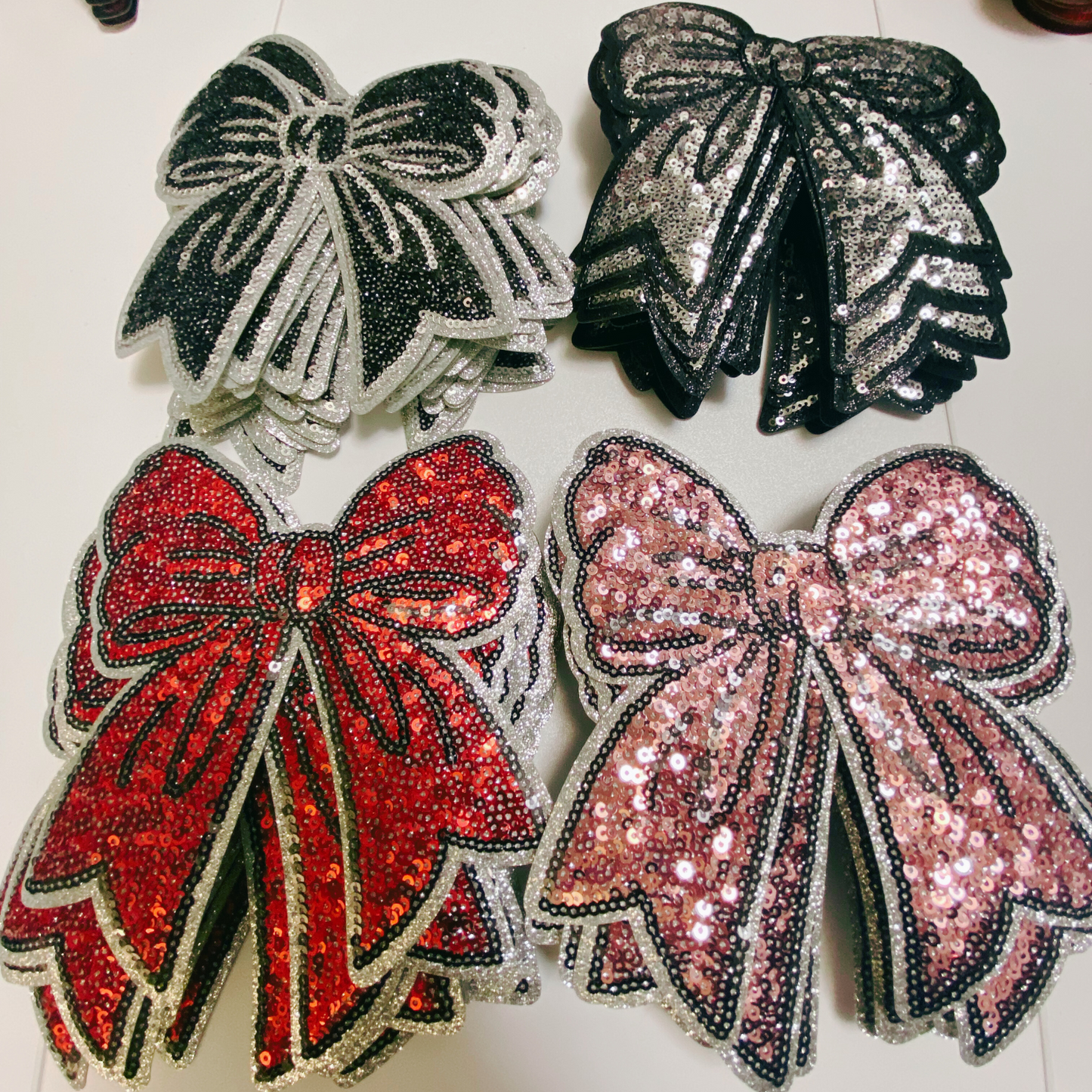 5.5" Sequin Bows - Sold in Sets of 2 - 4 color choices.  - SEQUIN Patch