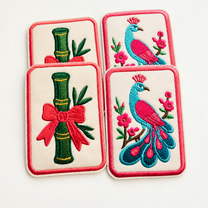 2.5" Mahjong Bamboo or Peacock   -  Embroidered Hat Patch
