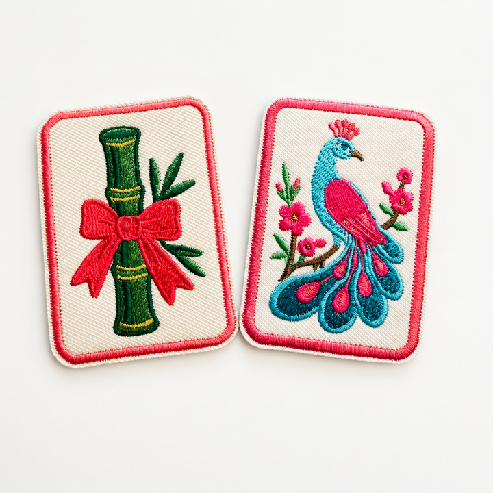2.5" Mahjong Bamboo or Peacock   -  Embroidered Hat Patch