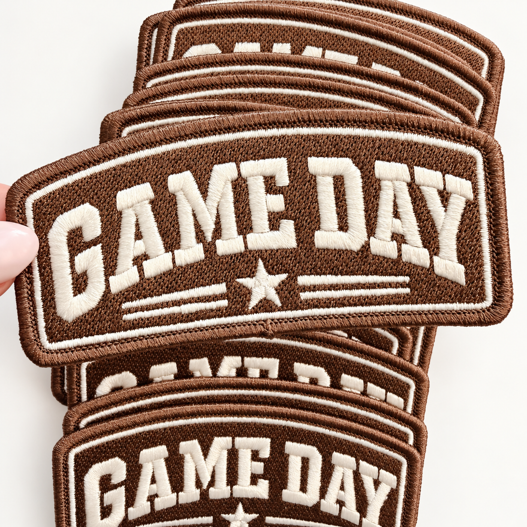4"  GAME DAY w Star BROWN  -  Embroidered Hat Patch