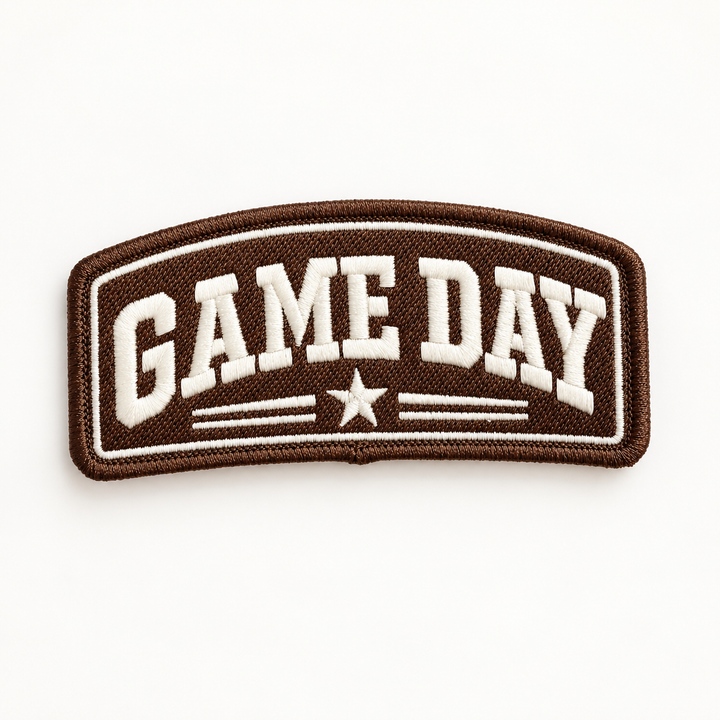 4"  GAME DAY w Star BROWN  -  Embroidered Hat Patch