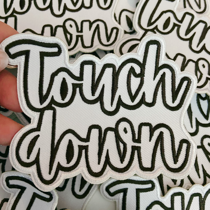 3.5" Touchdown White &amp; Brown -  Embroidered Hat Patch